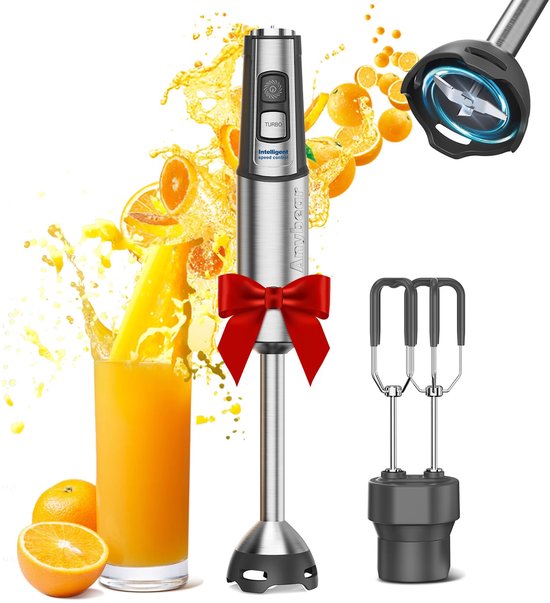 SnelShoppen - Anybear Staafmixer 1100 W 2-in-1 met Koperen Motor, Roestvrijstalen Behuizing, 15 Snelheden, Turbo-Modus, Anti-Kras Coating en Garde-opz