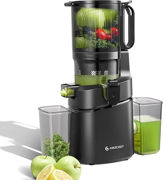 SnelShoppen - Automatische sapcentrifuge 250W, 1,8L slowjuicer met drievoudig filter voor groenten en fruit, 145 mm opening, zwart, keukenaccessoire,