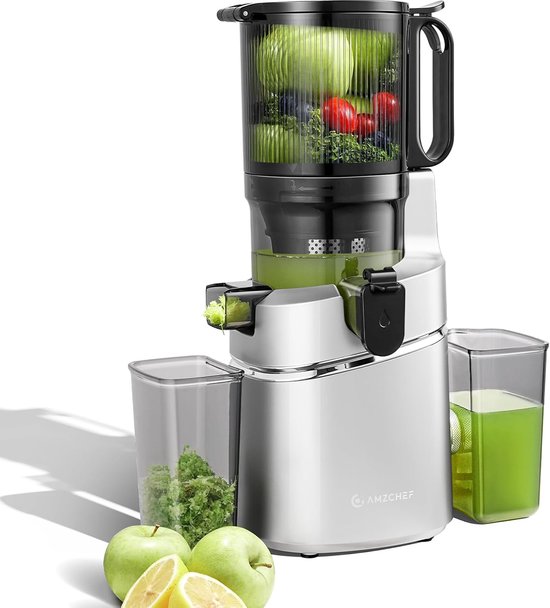 SnelShoppen - Automatische sapcentrifuge 250W met drievoudig filter, 145mm opening, 1,8L capaciteit, ideaal voor groenten en fruit, zilver, slowjuicer
