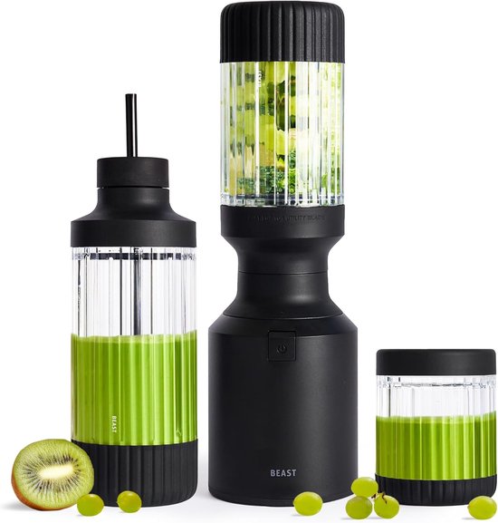 SnelShoppen - BEAST Blender Smoothie Maker met 3 To-Go Cups - 850W - BPA-vrij Tritan - 700ml - Ideaal voor Frozen Fruit, IJs en Shakes - Zwart