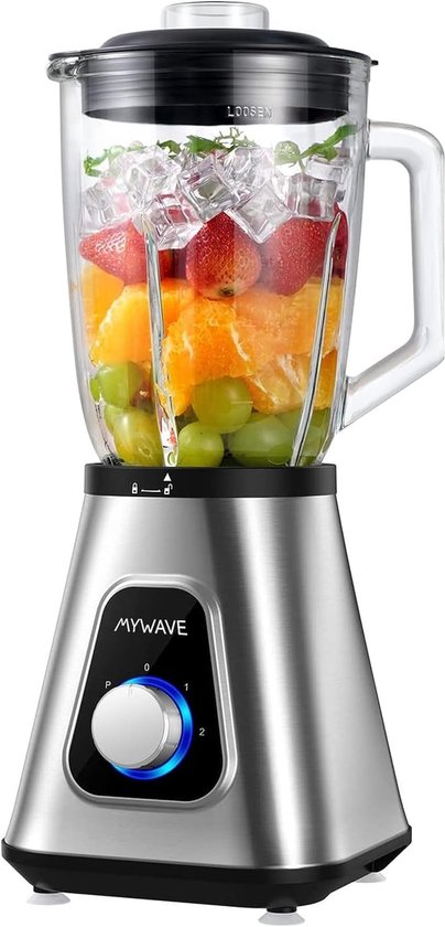 SnelShoppen - Blender 1300 W - 1.5 L Capaciteit - 2 Snelheden + Puls - RVS Messen - Verwijderbare Bekers - Geschikt voor Smoothies, Soepen en Purees -