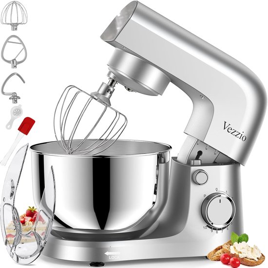 SnelShoppen - Blender 4.5L 1500W - Keukenmachine met 10 snelheden - RVS, Zilver - Perfect voor Bakken, Koken en Mixen voor het Gezin