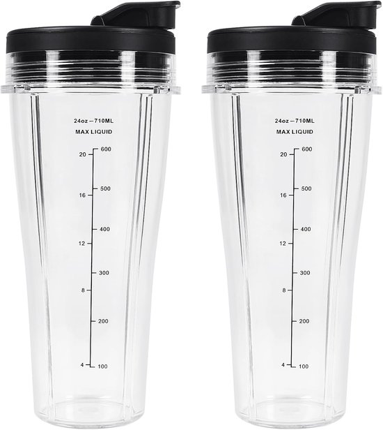 SnelShoppen - Blender Onderdeel 710ml voor 24oz Ninja Mixer - 2 Stuks Cups met Mouwen - Vervangingsset voor Smoothie Blender - Keuken Accessoires