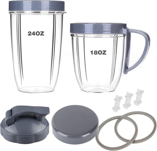SnelShoppen - Blender Vervangingsonderdelen - 18oz/24oz Cups met Lip Ring, Flip-Top To-Go Deksel, Resealable Stay Fresh Lids, Gaskets & Shock Pads - B
