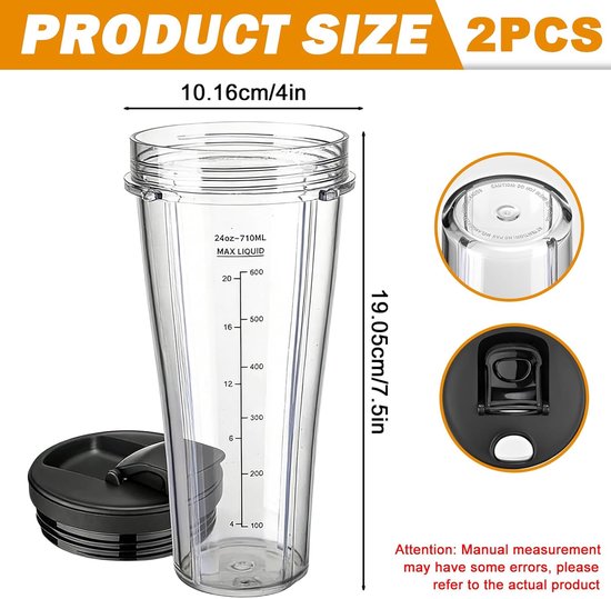 SnelShoppen - Blenderbeker reserveonderdelen 710 ml voor Ninja - Mixerbeker met uitneembaar deksel - Perfect voor smoothies, shakes en gezondheidsdran