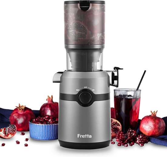 SnelShoppen - Cold Press Juicer, Slow-Masticating Juicer met 108mm Vulopening, 1L Inhoud, 200W Hoge Opbrengst, BPA Vrij Tritan, Grijs - Perfect voor K