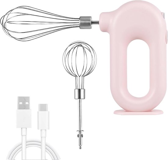 SnelShoppen - Draadloze Hand Mixer Mini Elektrische Handmixer USB Oplaadbaar met 4 Snelheden - Roze - Perfect voor Eieren Kloppen en Bakken in Keuken