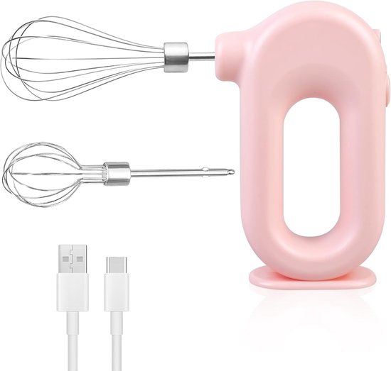 SnelShoppen - Draadloze Handmixer Elektrisch - 4 Snelheden Verstelbaar RVS - Met 2 Kloppers - Oplaadbare USB Batterij - Handmixer voor Keuken en Bakke