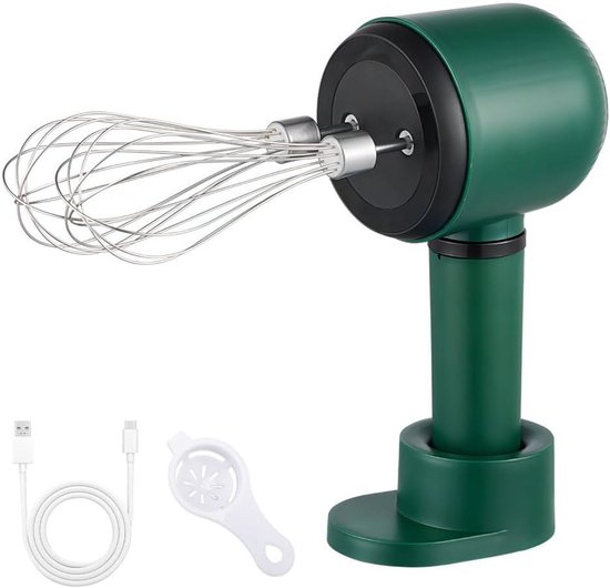 SnelShoppen - Draadloze Handmixer, Elektrische Eierenklopper met Standaard, 3 Snelheden, RVS Handgarde voor Slagroom, Taartbeslag, Keukenaccessoire, U