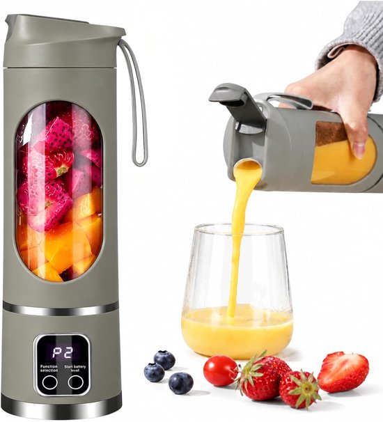 SnelShoppen - Draagbare Blender Smoothie Maker To Go 500 ml met LED-Display, 12 Messen, USB Oplaadbaar 1500 mAh, BPA-vrij voor Sport, Reizen, Kantoor,