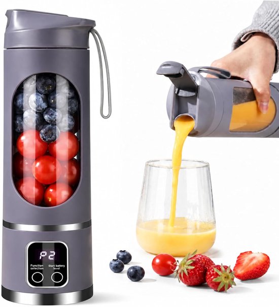 SnelShoppen - Draagbare Blender Smoothie Maker To Go 500 ml met LED-Display, 12 Messen, USB Oplaadbaar, BPA-vrij, Ideaal voor Sport, Reizen, Kantoor e
