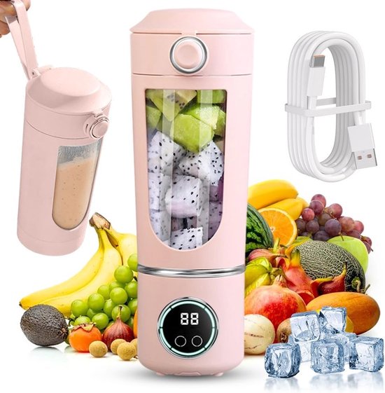 SnelShoppen - Draagbare Blender Smoothie Maker To Go 700 ml - Mini Blender met 12 Roestvrijstalen Messen, USB Oplaadbaar, Waterdicht, Zelfreinigend, I