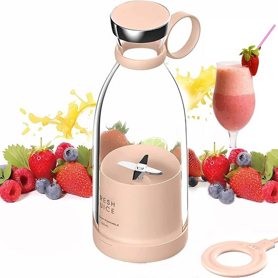 SnelShoppen - Draagbare Blender voor Smoothies, Persoonlijke Mixer, Draadloos en Oplaadbaar, USB, Ideaal voor Sport, Camping en Fitness - Roze