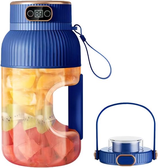 SnelShoppen - Draagbare Juicer 1200ml Blender met Digitale Weergave, USB Oplaadbaar voor Keuken, Reizen, Kantoor, Gym, Smoothies, Fruitsappen