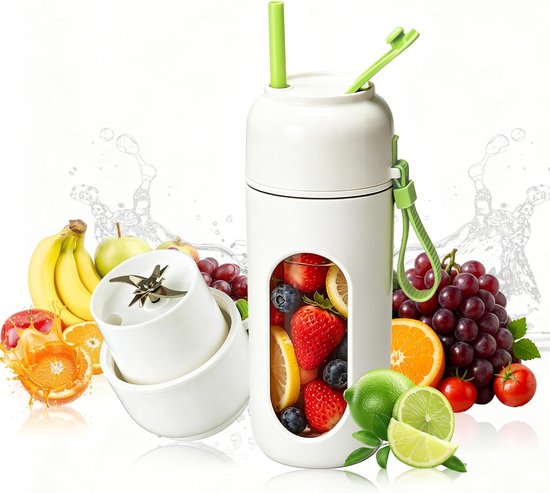 SnelShoppen - Draagbare Mixer 340ml met 12 RVS Messen, Groene Mini Blender, Oplaadbare Smoothie Maker voor Eiwitshakes, Fruit Sap en Babyvoeding onder