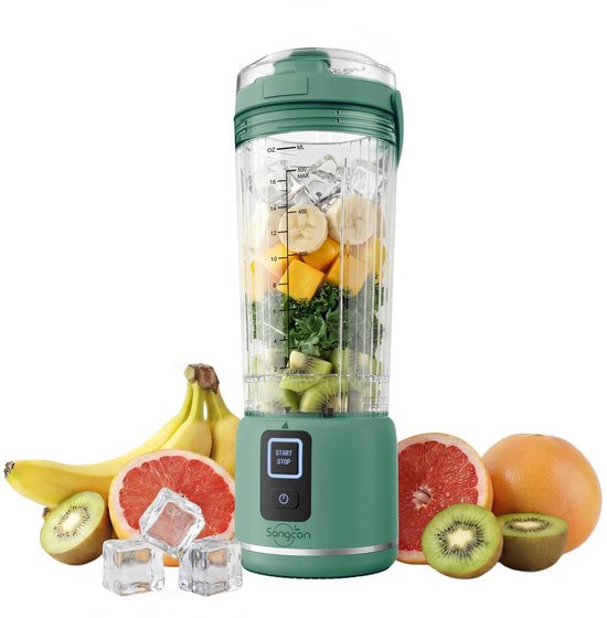 SnelShoppen - Draagbare mixer 500 ml, USB-oplaadbare smoothiemaker, mini-blender met 6 messen, 2 modi, ijs- en fruitvermaler, groen voor fitness, camp