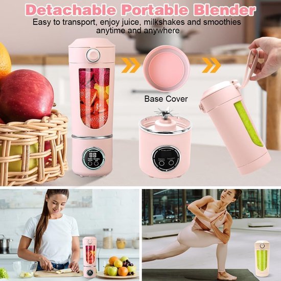 SnelShoppen - Draagbare Mixer 700 ml Blender met 12 Roestvrijstalen Messen, Digitaal Display, Oplaadbare Smoothie Maker voor Thuis, Kantoor, Gym en Re
