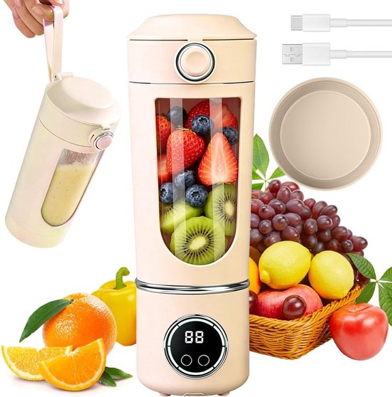 SnelShoppen - Draagbare mixer 700 ml, oplaadbare mini-mixer met digitaal display, krachtige blender voor milkshakes, smoothies, fruit, groenten, campi