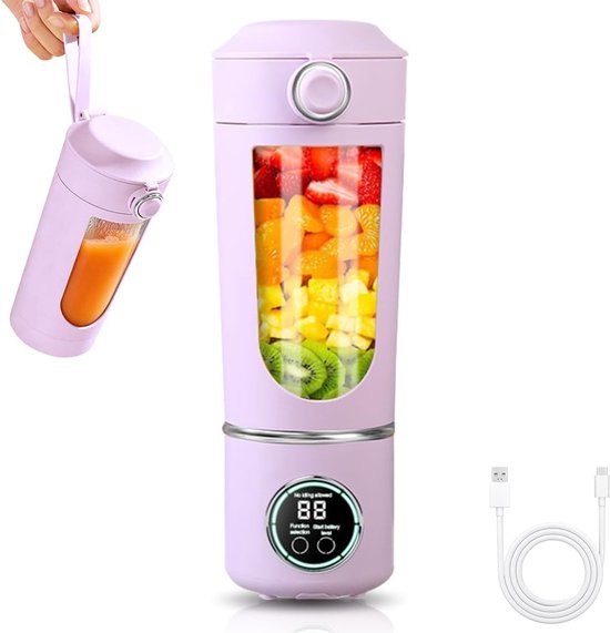 SnelShoppen - Draagbare Mixer, Mini-Blender, Smoothie-Maker met USB Oplaadbaar, 400 ml, Roestvrijstalen Messen, Paars, Voor Thuis, Keuken, Camping, Gy
