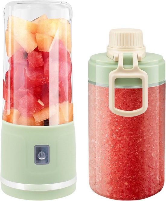 SnelShoppen - Draagbare Smoothie-Mixer met Bekerdeksel 450 ml - Oplaadbaar via USB - 8 RVS Messen - Perfect voor Sappen, Smoothies, Gym & Reizen