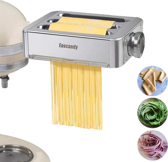 SnelShoppen - Eascandy 3-in-1 Pastamaker Opzetstuk voor KitchenAid, Roestvrijstalen Pastaroller Bevestiging, 8 Versnellingen Verstelbaar, Keukenaccess