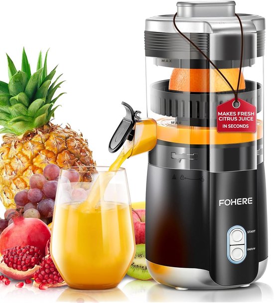 SnelShoppen - Elektrische Citrus Juicer - Automatische Sapcentrifuge met 100W Stille Motor - BPA Vrij - 2 Perspunten voor Citroen, Appel, Druiven, Gra