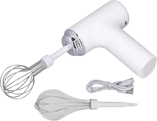 SnelShoppen - Elektrische Handmixer - 3 Snelheden - Lichtgewicht Handheld Mixer voor Eieren, Melkshake en Room - Inclusief Oplaadkabel en 2 Vervangbar