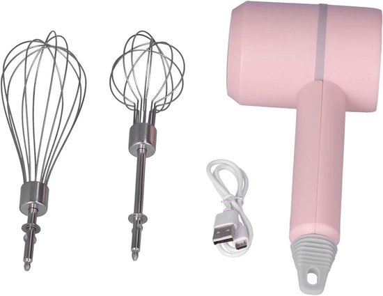 SnelShoppen - Elektrische Handmixer met 2 RVS Kloppers - Afneembare Eierklopper - Roze Hand Blender voor Keuken - Duurzaam en Makkelijk Schoon te Make