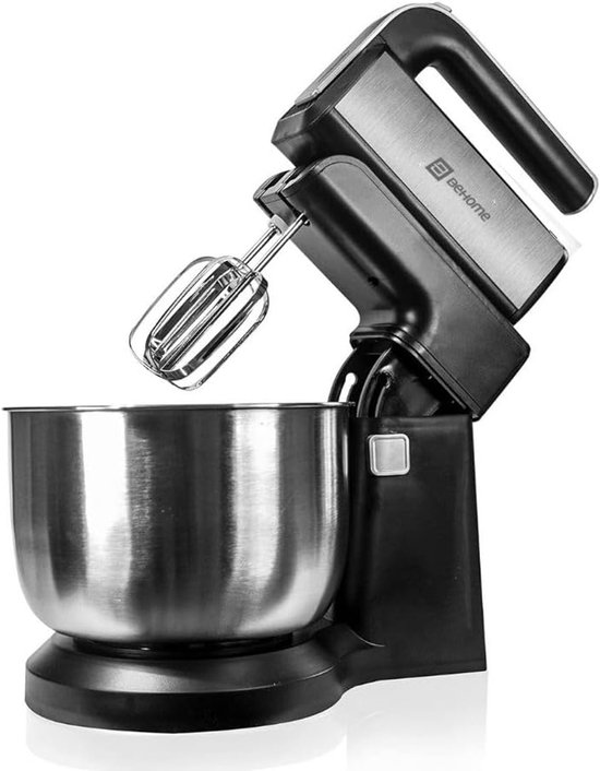 SnelShoppen - Elektrische Handmixer met Draaiende Kom 3L van RVS, 300W, LED Licht, 5 Snelheden, Mixen en Kneedhaken voor Keuken