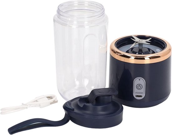 SnelShoppen - Elektrische Mini Blender 300 ml, Draagbare Smoothie Maker, USB Oplaadbare Fruit Mixer met 6 Sterke Messen, Blauw, Voor Thuis, Camping, S