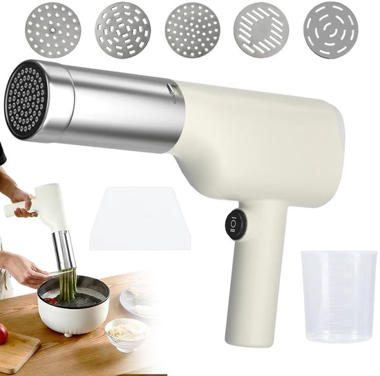 SnelShoppen - Elektrische Pastamachine 40 W, Draagbare Handheld Pastamaker met 5 Persvormen, USB-opladen, Snelle Pastaproductie voor Thuis, Familie, R