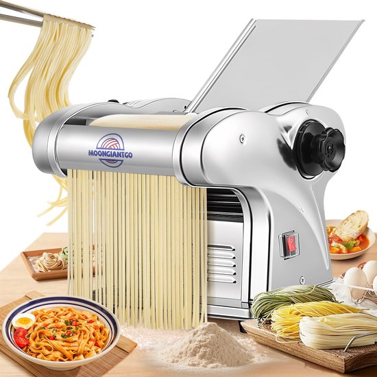 SnelShoppen - Elektrische pastamachine Roestvrij Staal met 3 messen 1,5mm, 4mm, 9mm en 6-traps dikinstelling voor Pasta, Fettuccine, Ravioli en Dumpli