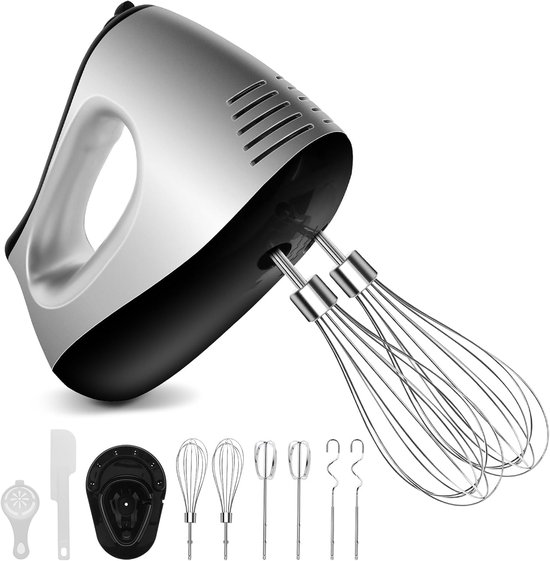SnelShoppen - Elektrische Staafmixer Keukenmixer 500 W met 5 Snelheden, Turbo-functie, Deeghaken, Garde, Spatel en Opbergbasis voor Bakwaren en Keuken