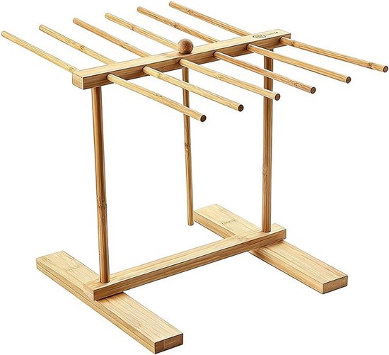 SnelShoppen - FARYODI Pastadroger van Hout, 12 Staven, Opvouwbare Droogstandaard voor Pasta, Herbruikbaar, Met Overdrachtsstang voor Keuken en Feest