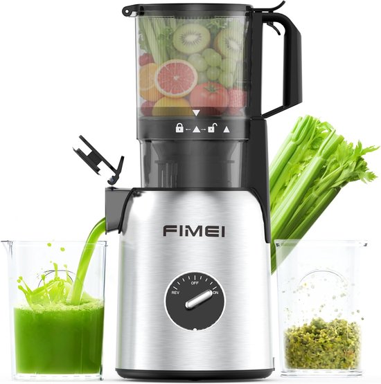 SnelShoppen - FIMEI Sapcentrifuge voor Hele Groenten en Fruit - 135 mm Voerbuis - 99% Sapopbrengst - Elektrische Slowjuicer met 2 Glazen - Makkelijk t