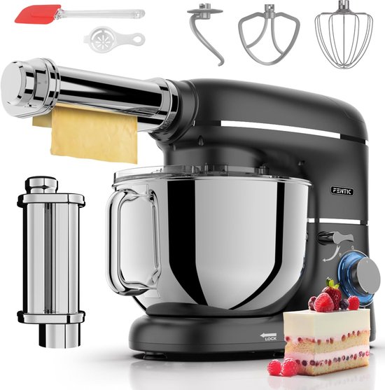 SnelShoppen - Food Processor met Pasta Machine - 2000W Keuken Robot - 6,2L Mengkom - Zwarte Pasta Rolmachine voor Vers Pasta Maken en Pizza Deeg Knete