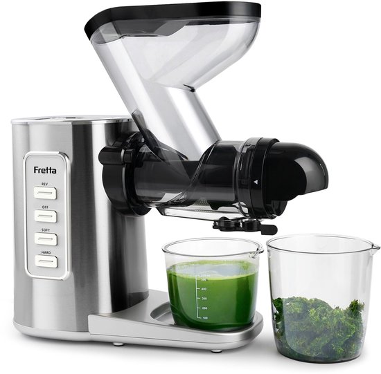 SnelShoppen - Fretta Slow Juicer Roestvrijstalen Sapcentrifuge voor Groenten en Fruit - 200 W Koude Persmachine met 76 mm Opening - Hoge Sapopbrengst