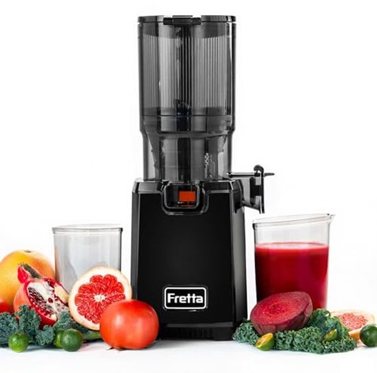 SnelShoppen - Fretta Slow Juicer sapcentrifuge voor groenten en fruit, 130 mm opening, 1,8 l elektrische sappers, omkeerfunctie, eenvoudig te monteren