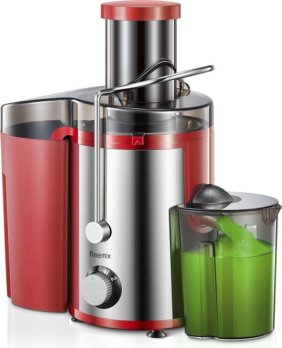SnelShoppen - Fruit en Groente Juicer, Centrifuge 800 W, 72 mm Vulopening, Snelle Pers, Makkelijk Schoon te Maken, BPA Vrij, Rood