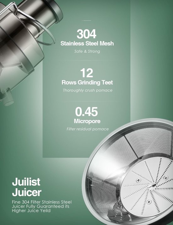 SnelShoppen - Fruit en Groente Pers met 65 mm Vulopening, 3 Instellingen, Inclusief Reinigingsborstel, BPA-vrij, Gemakkelijk Schoon te Maken voor Keuk