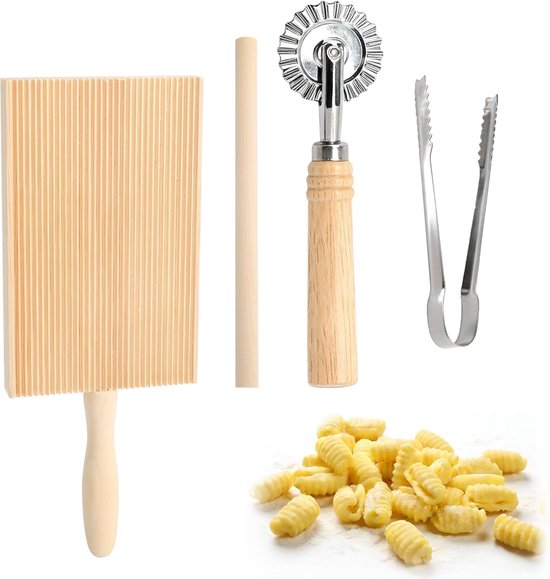 SnelShoppen - Gnocchi Houten Bord Set met Deegsnijder, Spätzle Bord met Schraper, Pasta Bord en Ravioli Roller voor Zelfgemaakte Pasta, Keukenaccessoi