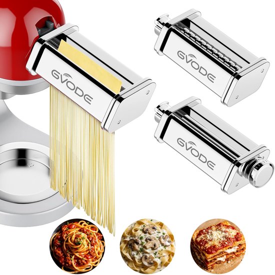 SnelShoppen - GVODE Pastaccessoires voor Kenwood Kmix KMX750 en KVC85 Keukenmachine - 3 Stuks Pastamachine, Spaghettisnijder en Fettuccinisnijder - Ke
