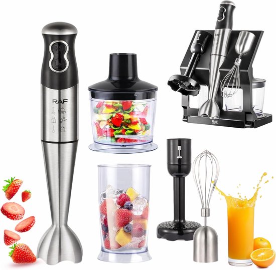 SnelShoppen - Hand Blender 5-in-1 Set - Elektrische Staafmixer met Pureerstaaf, Klopper, 600ml Hakker, 700ml Maatbeker, Twee Snelheden, Keukenaccessoi