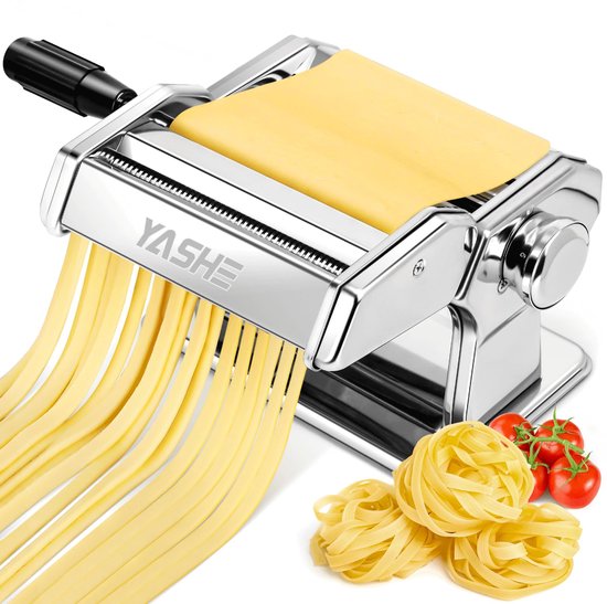SnelShoppen - Handmatige Pastamachine Roestvrijstaal met 2 Breedtes, Roller en Mes voor Pasta, Spaghetti, Fettuccine en Lasagna - 7 Instelbare Dikte v