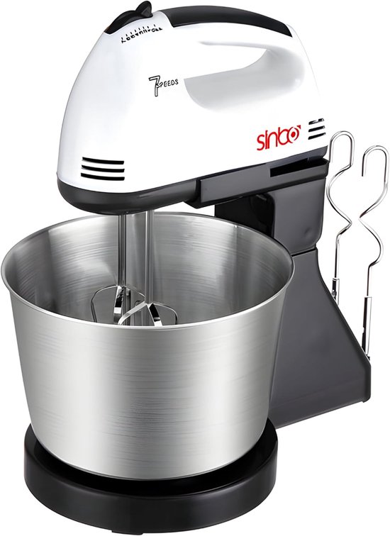 SnelShoppen - Handmixer met Kom, 100W, 220V, 7 Snelheden, Licht, Stil, Turbo Knop, Keuken Mixer, Eieren Klopper, Wit, Zilver