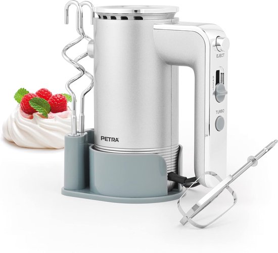 SnelShoppen - Handmixer met Opbergfunctie, 300W, 5 Snelheden, Turbo Functie, 2 Deeghaken, 2 Mengkloppers, Keukenaccessoire voor Bakken en Koken, Zilve