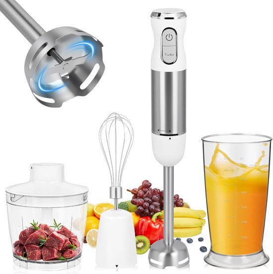 SnelShoppen - Handmixer met RVS Garde en Kneedhaak - Krachtige 1000 Watt Keukenmixer in Wit voor Taarten, Brooddeeg en Meer
