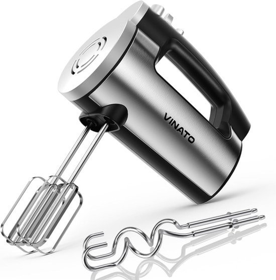 SnelShoppen - Handmixer van 300 watt - Elektrische mixer met 5 snelheden, roestvrijstalen garde en kneedhaken - Ideaal voor eieren, deeg en taart - Keukenmixer