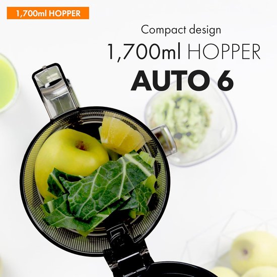 SnelShoppen - Handsfree Slow Juicer AUTO6 | Automatisch snijden van hele vruchten en groenten | 1.7L sapcentrifuge | Eenvoudig schoonmaken | Matnavy b