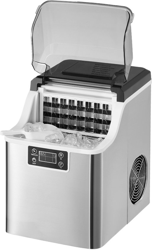 SnelShoppen - IJsblokjesmachine voor aanrecht, 20,4 kg per 24 uur, draagbaar, zelfreinigend, met ijsschep en mand, zilver, ideaal voor keuken, bar, ka